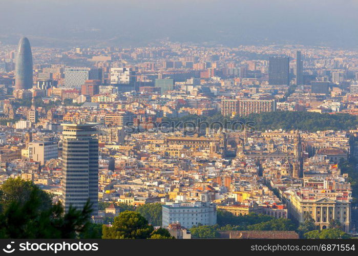 Aerial view of Barcelona.. Aerial view of the city From the hill of Montjuic. Barcelona. Spain.