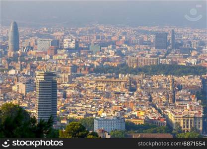 Aerial view of Barcelona.. Aerial view of the city From the hill of Montjuic. Barcelona. Spain.