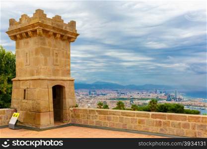 Aerial view of Barcelona from hill Montjuic, Catalonia, Spain