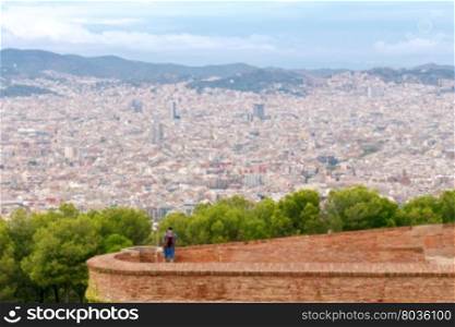 Aerial view of Barcelona from the top of the Montjuic hill.. View of Barcelona from the top.