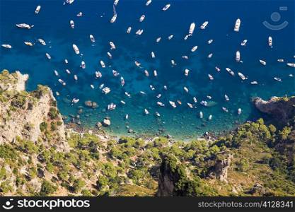 Aerial view of boats in the sea, Capri, Campania, Italy