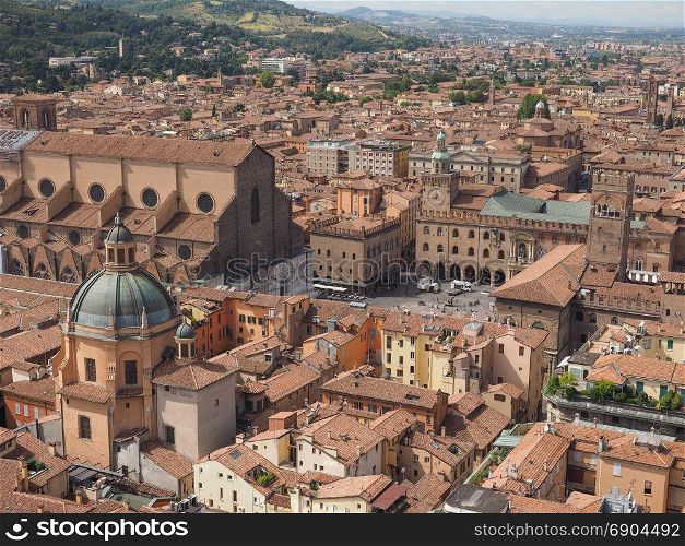 Aerial view of Bologna. Aerial view of Piazza Maggiore square and San Petronio church in the city of Bologna, Italy