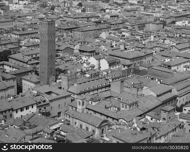 Aerial view of Bologna bw. Aerial view of the city of Bologna, Italy in black and white