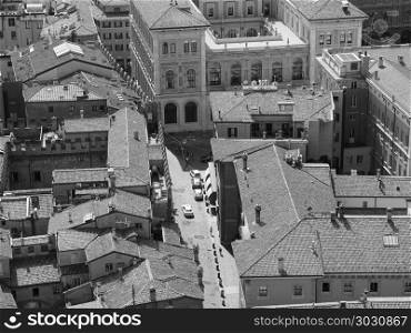 Aerial view of Bologna bw. Aerial view of the city of Bologna, Italy in black and white