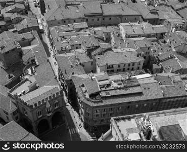 Aerial view of Bologna bw. Aerial view of the city of Bologna, Italy in black and white