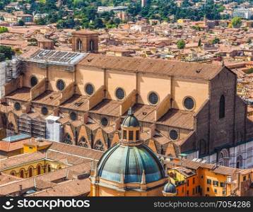 Aerial view of Bologna (hdr). Aerial view of San Petronio church in the city of Bologna, Italy (vibrant high dynamic range)