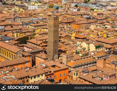 Aerial view of Bologna (hdr). Aerial view of the Torre Prendiparte tower in the city of Bologna, Italy (vibrant high dynamic range)