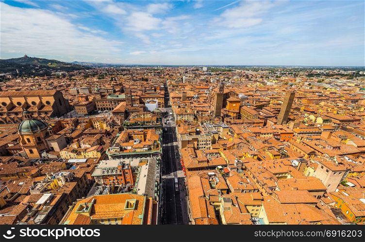 Aerial view of Bologna (hdr). Aerial view of Via dell Indipendenza street in the city of Bologna, Italy (vibrant high dynamic range)