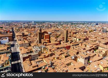 Aerial view of Bologna historical city center with old buildings. Aerial view of Bologna. Historical city center