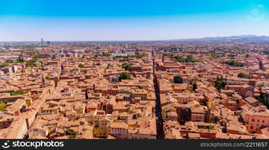 Aerial view of Bologna historical city center with old buildings. Aerial view of Bologna. Historical city center