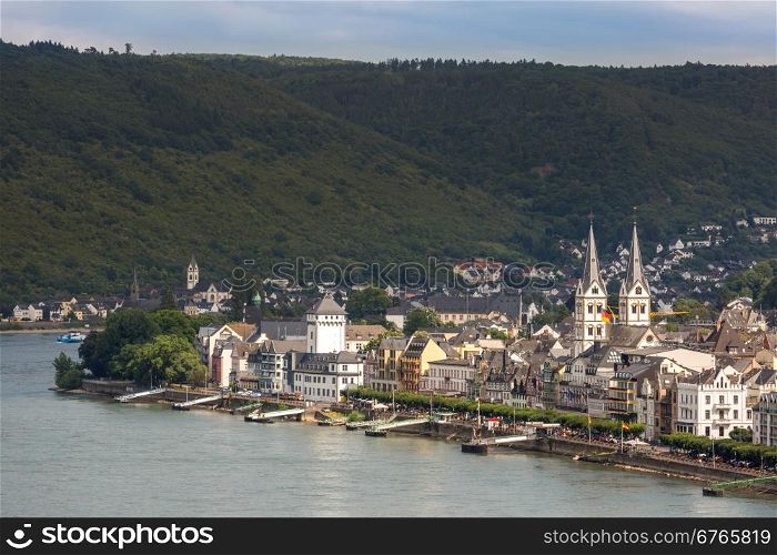 Aerial view of Boppard and river Rhine, middle Rhine Valley, Germany, Rhineland-Palatinate