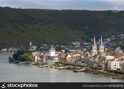 Aerial view of Boppard and river Rhine, middle Rhine Valley, Germany, Rhineland-Palatinate