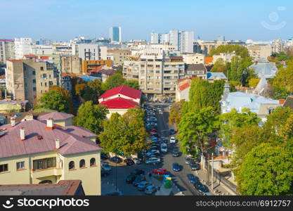 Aerial view of Bucharest street in daytime. Romania