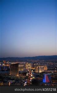 Aerial view of buildings in a city at dusk, Las Vegas, Nevada, USA