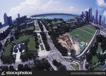 Aerial view of buildings in a city, Singapore