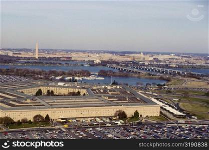 Aerial view of buildings in a city, The Pentagon, Washington DC, USA