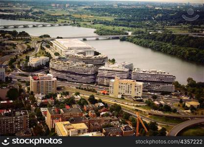 Aerial view of buildings in a city, Watergate, Kennedy Center, Washington DC, USA