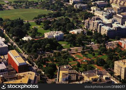 Aerial view of buildings in a city, White House, Washington DC, USA