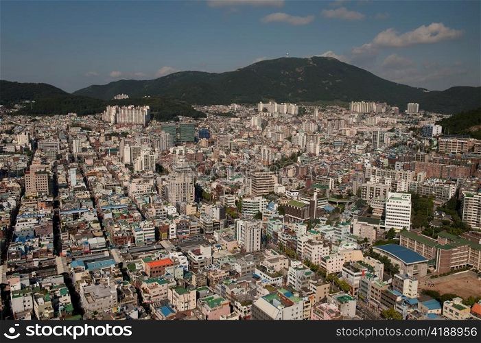 Aerial view of buildings in Busan city, Yeongnam, South Korea