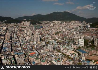 Aerial view of buildings in Busan city, Yeongnam, South Korea