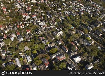 Aerial view of buildings in Charleston, South Carolina.