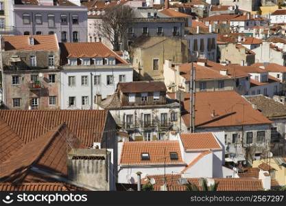 Aerial view of buildings in Lisbon, Portugal.