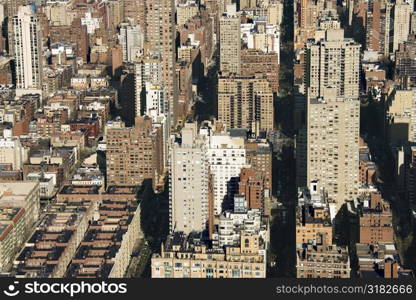 Aerial view of buildings in New York City.