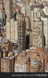 Aerial view of buildings in New York City.