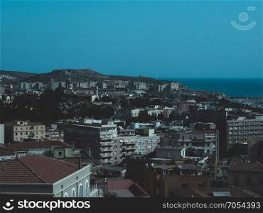 Aerial view of Cagliari. Aerial view of the city of Cagliari, Italy looking towards the marina