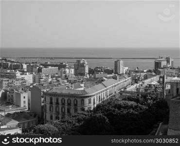 Aerial view of Cagliari bw. Aerial view of the city of Cagliari, Italy in black and white