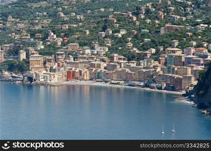 aerial view of Camogli, famous small town in Liguria, Italy