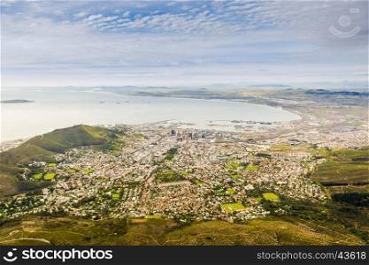 Aerial view of Cape Town from Table Mountain in South Africa