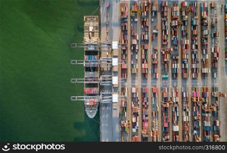 aerial view of cargo container ship port in Sriracha industrial port, Chonburi, Thailand.
