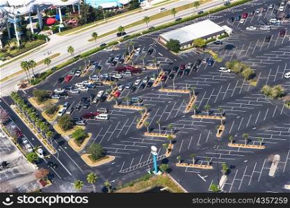 Aerial view of cars parked in a parking lot, Orlando, Florida, USA