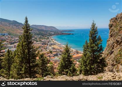 Aerial view of Cefalu in Sicily, Italy in a beautiful summer day