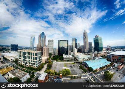 Aerial view of Charlotte North Carolina skyline