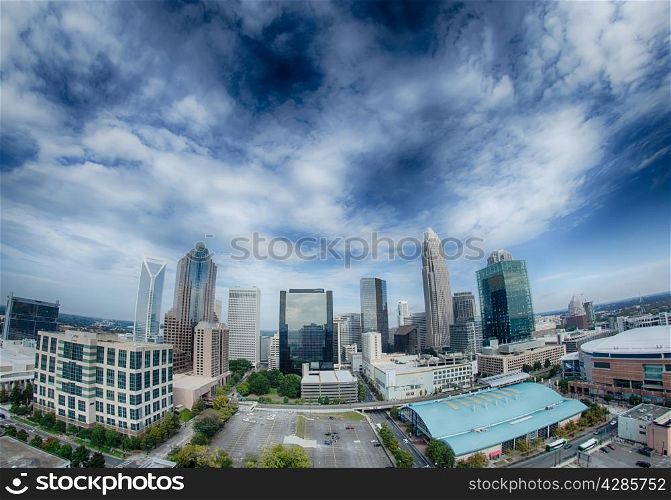 Aerial view of Charlotte North Carolina skyline