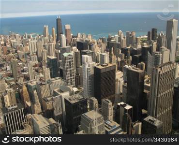 Aerial view of Chicago, Illinois looking north from the Sears Tower