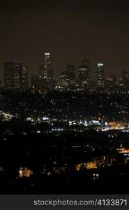 Aerial view of city at night, Los Angeles, California, USA