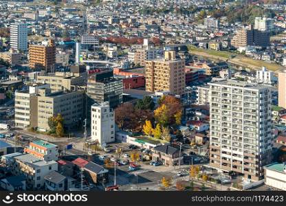 aerial view of city of koriyama in Fukushima Japan