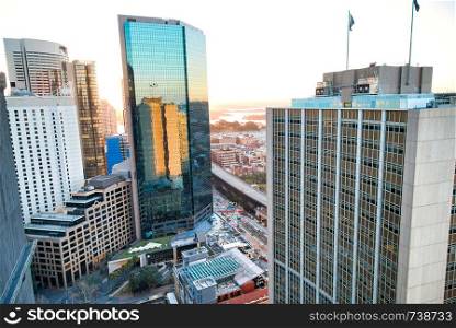 Aerial view of city skyline, Sydney.