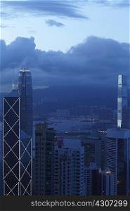 Aerial view of city skyscrapers, Hong Kong, China