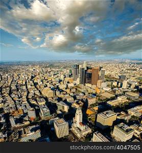 Aerial view of city skyscrapers, Los Angeles, California, USA
