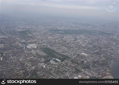 Aerial view of cityscape; London; UK