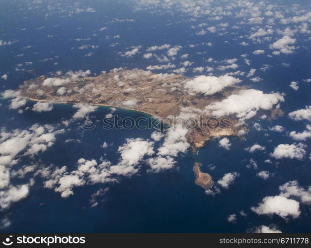 Aerial view of clouds over an island