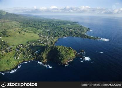 Aerial view of coastal community in Maui, Hawaii.