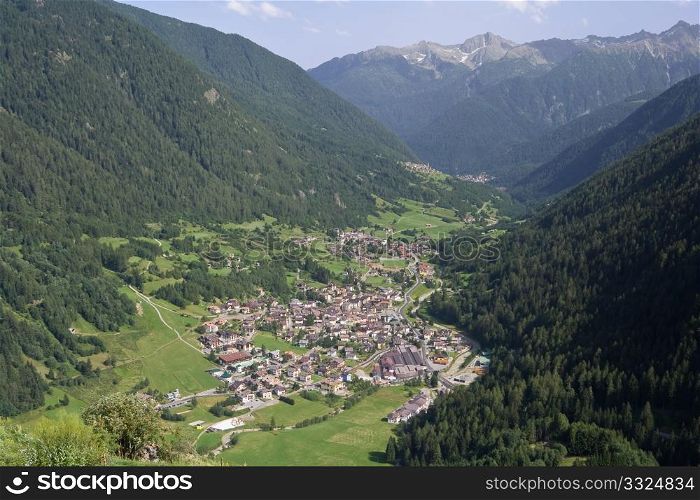 aerial view of Cogolo and Pejo valley ,Trentino, Italy