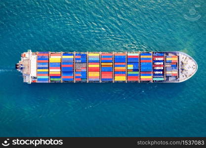 Aerial view of container cargo ship in sea.