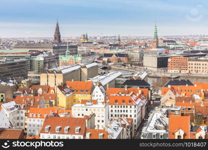 Aerial view of Copenhagen cityscape downtown