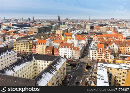 Aerial view of Copenhagen cityscape downtown